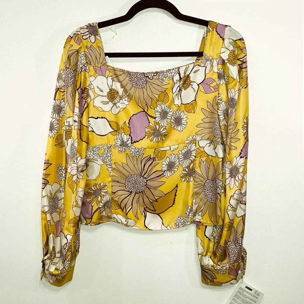 New Sandro Ginger 100% Silk Floral Blouse Chartreuse Medium $340 - Picture 3 of 9
